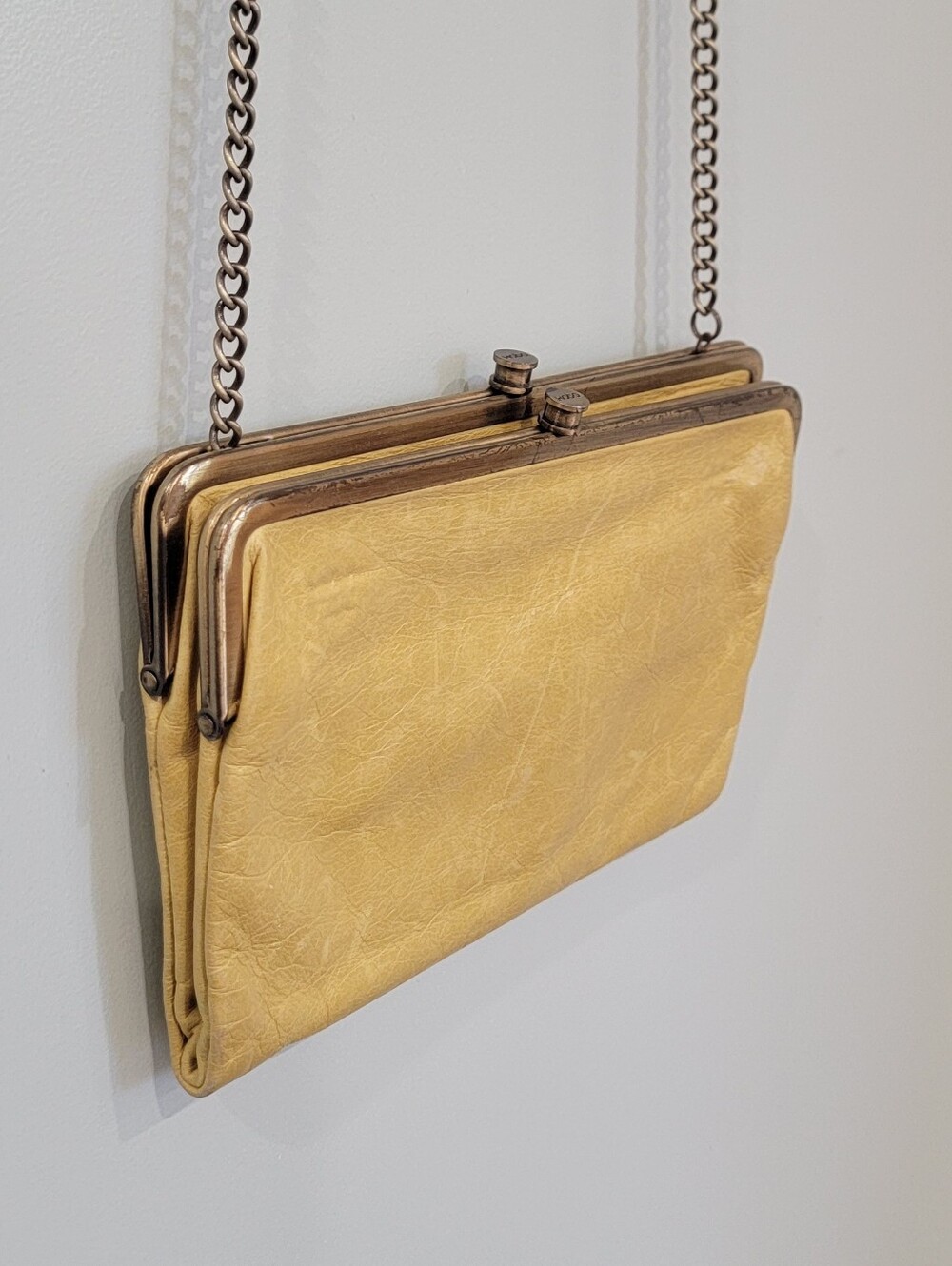 HOBO Vintage-Inspired Yellow Leather Chain-Clasp Crossbody Bag